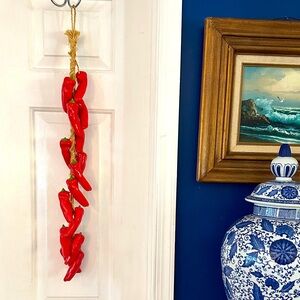 Vintage Ceramic Red Chili Pepper Ristra Hanging Kitchen Garland 29.5”